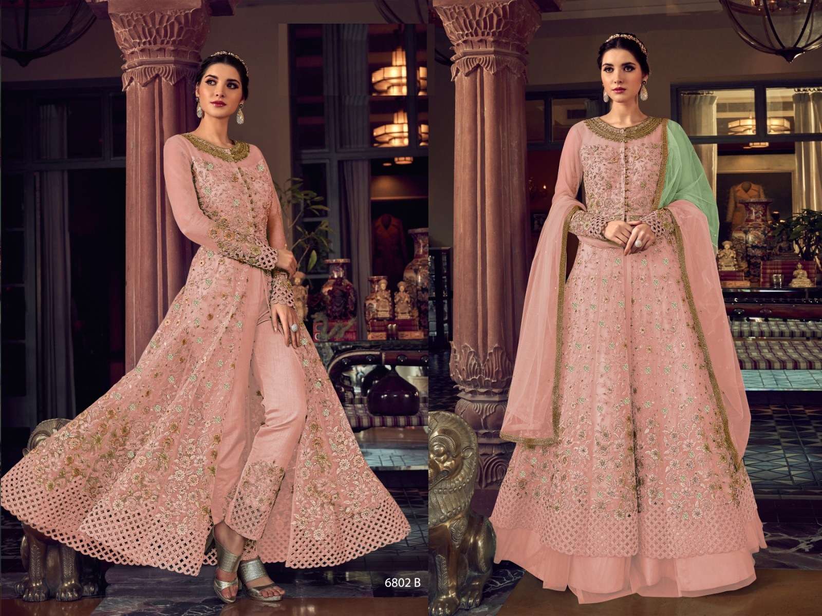 DESIGNER FANCY WEDDING PARTY WEAR PEACE ANARKALI GOWN SALWAR SUIT COLLECTION RH SWAGAT 6802B