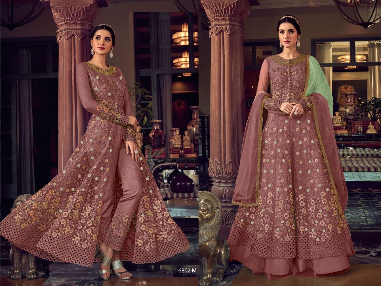 DESIGNER FANCY WEDDING PARTY WEAR PINK ANARKALI GOWN SALWAR SUIT COLLECTION RH SWAGAT 6802M