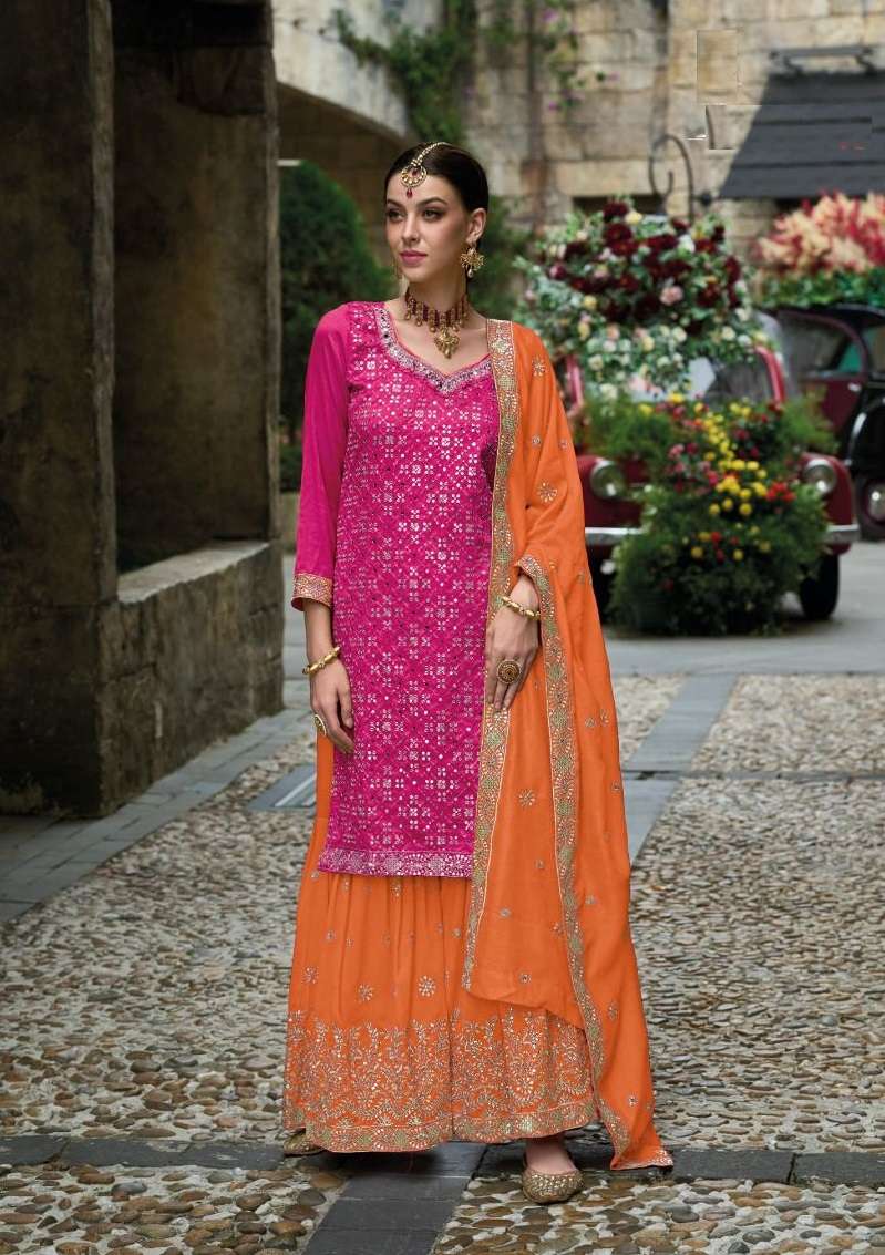 DESIGNER FANCY WEDDING PARTY WEAR PINK PREMIUM SILK SHARARA SALWAR SUIT EB APSARA 1611