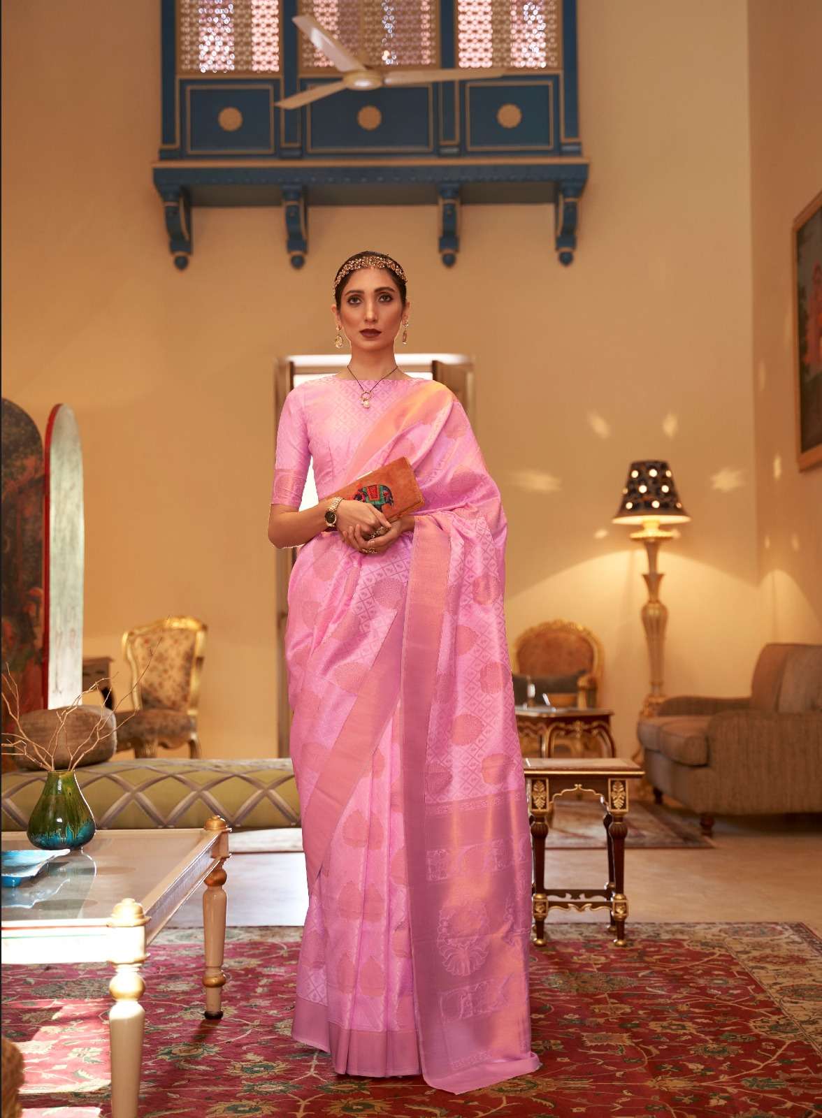 DESIGNER FANCY WEDDING PARTY WEAR PINK SILK SAREE COLLECTION RAJ SM 220006