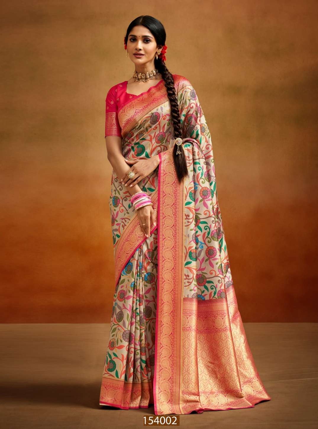 DESIGNER FANCY WEDDING PARTY WEAR PINK SILK SAREE COLLECTION SM RJPT MOGRA 154002