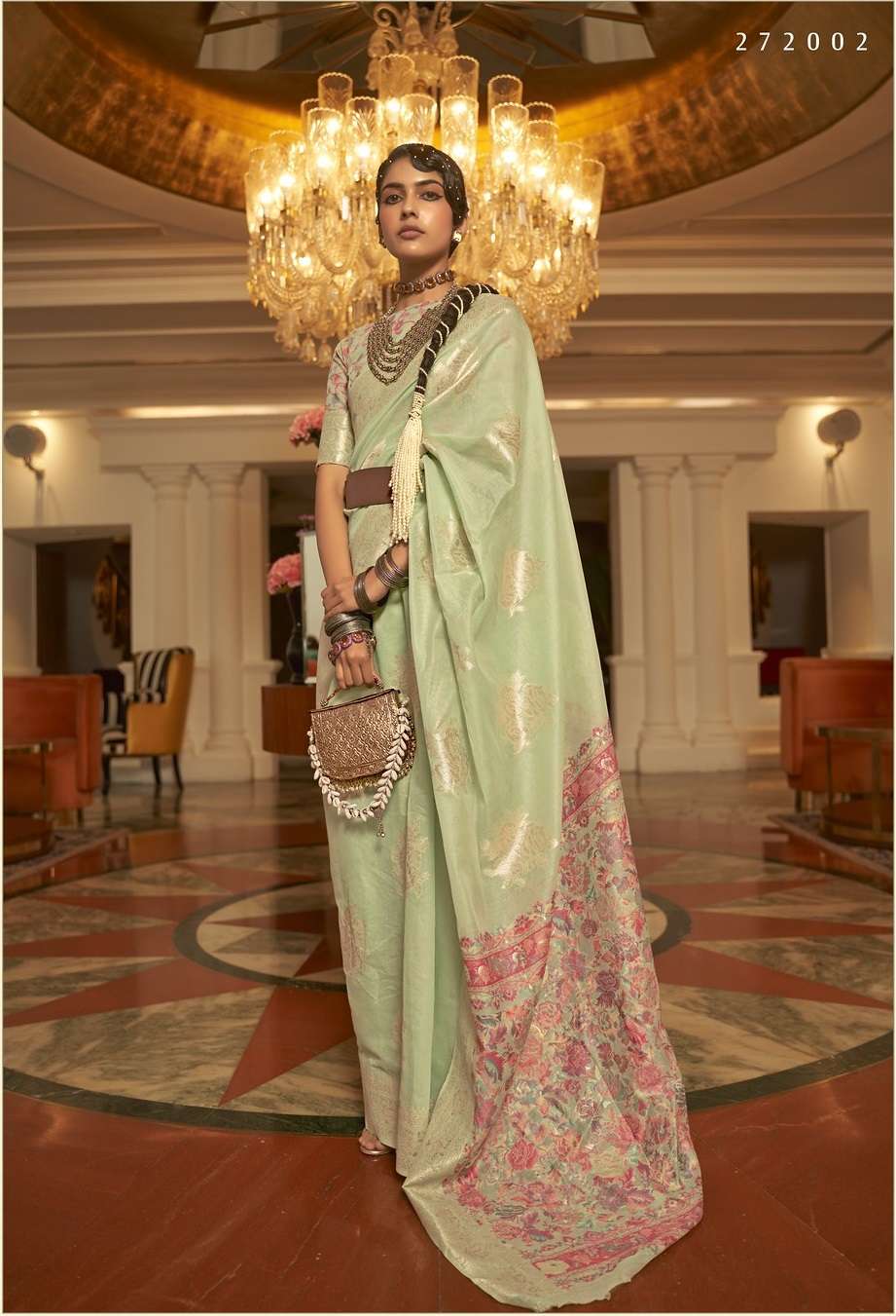 DESIGNER FANCY WEDDING PARTY WEAR PISTA GREEN SILK SAREE COLLECTION SM RJT KEERAT 272002