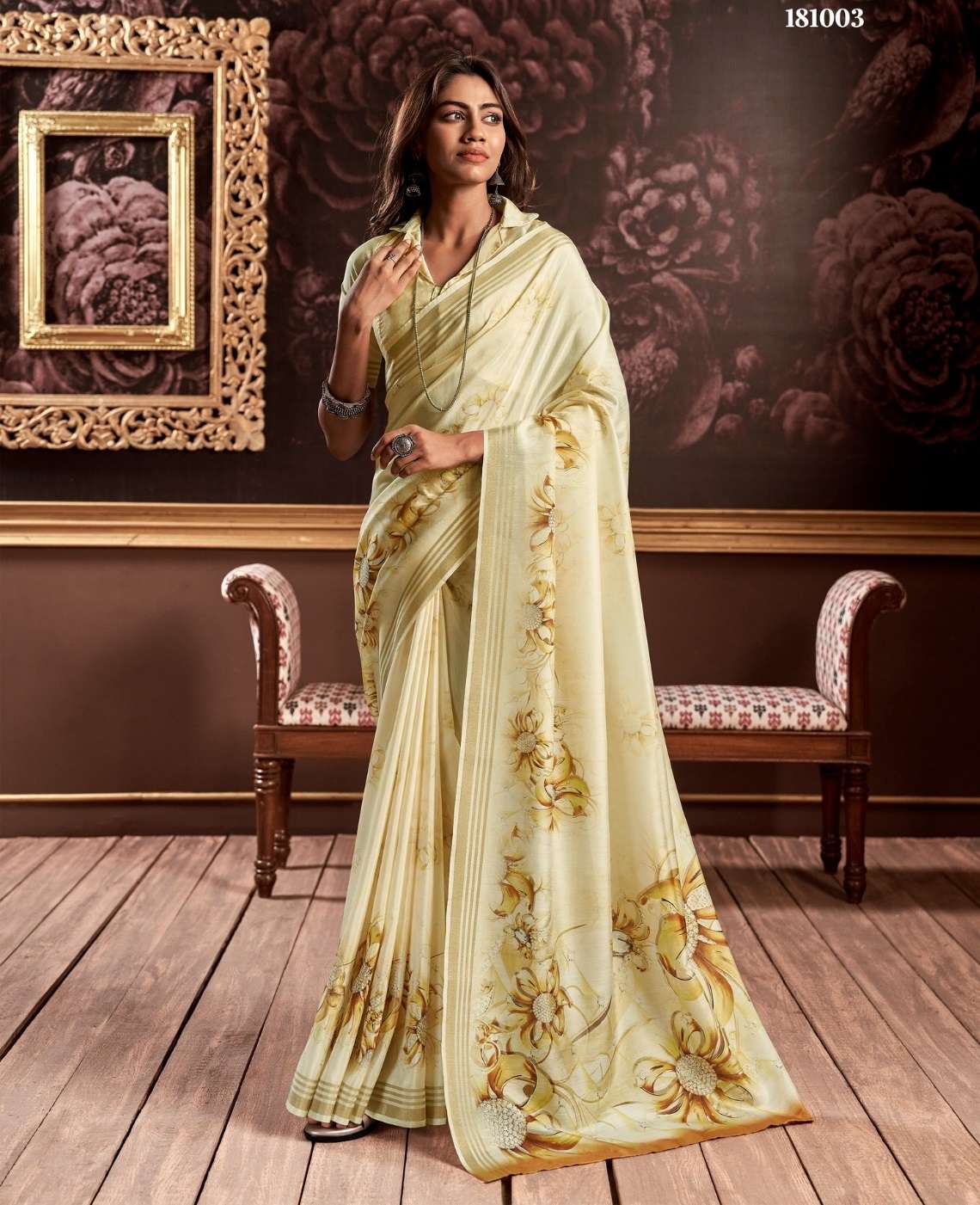 DESIGNER FANCY WEDDING PARTY WEAR PRINTED BEIGE SILK SAREE COLLECTION SM RJPT 181003