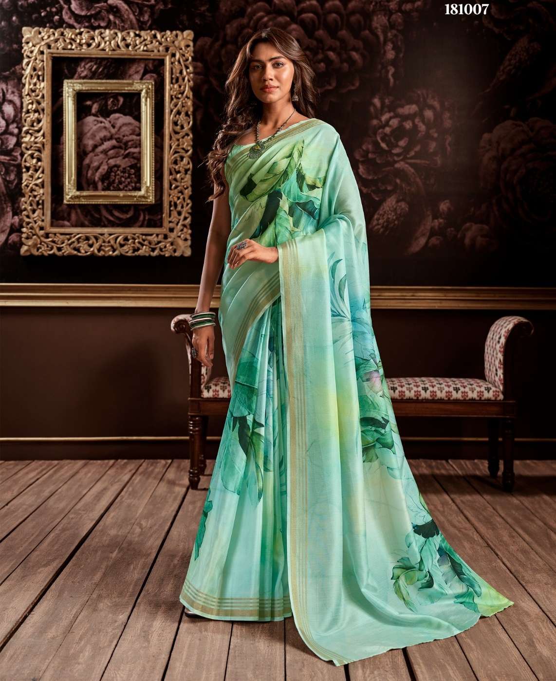 DESIGNER FANCY WEDDING PARTY WEAR PRINTED GREEN SILK SAREE COLLECTION SM RJPT 181007