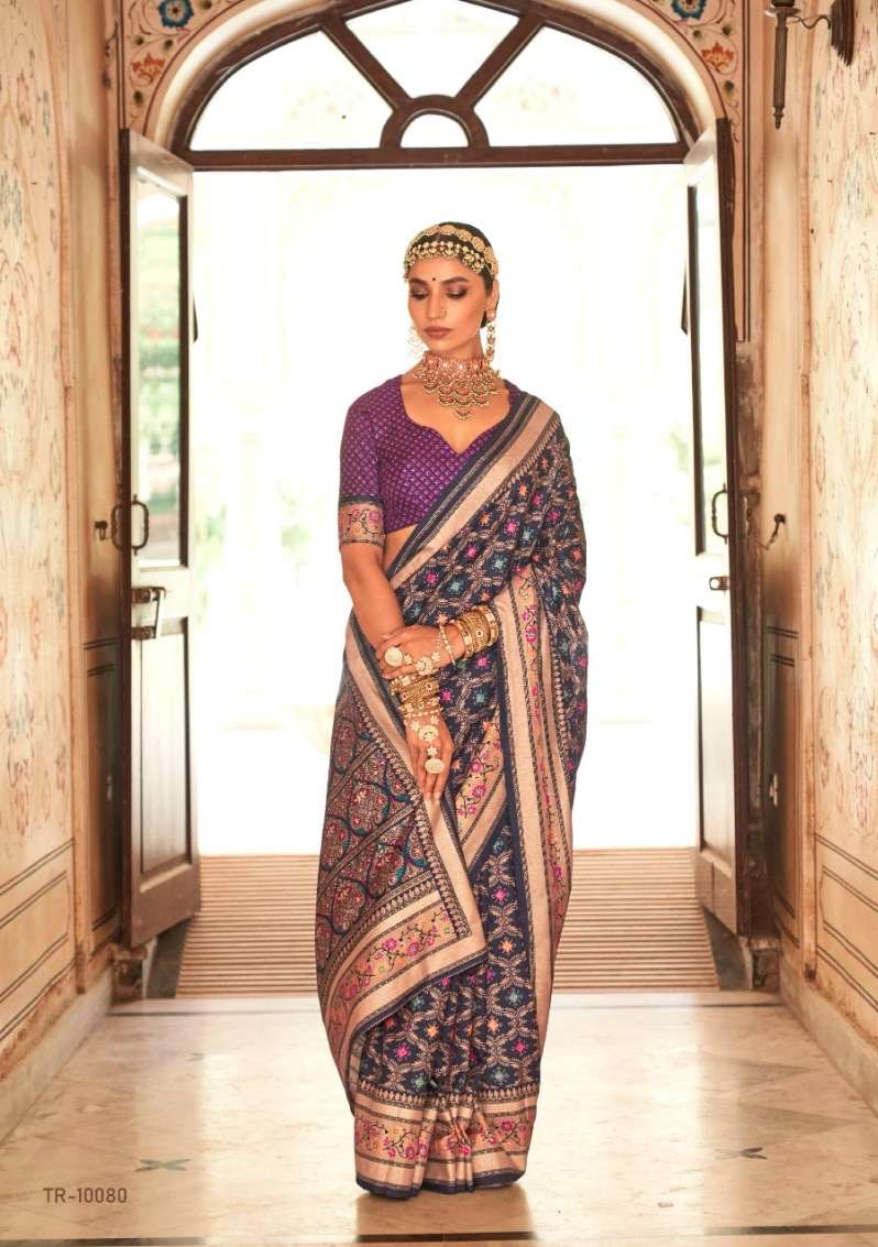 DESIGNER FANCY WEDDING PARTY WEAR PURPLE SILK SAREE COLLECTION SM TRTH YAMUNA 10080