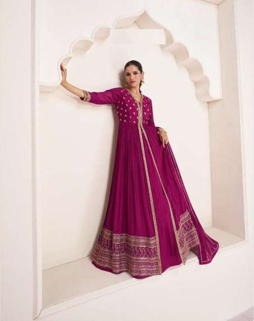 DESIGNER FANCY WEDDING PARTY WEAR RANI PINK ANARKALI GEORGETTE SALWAR SUIT GL POLKI 5309