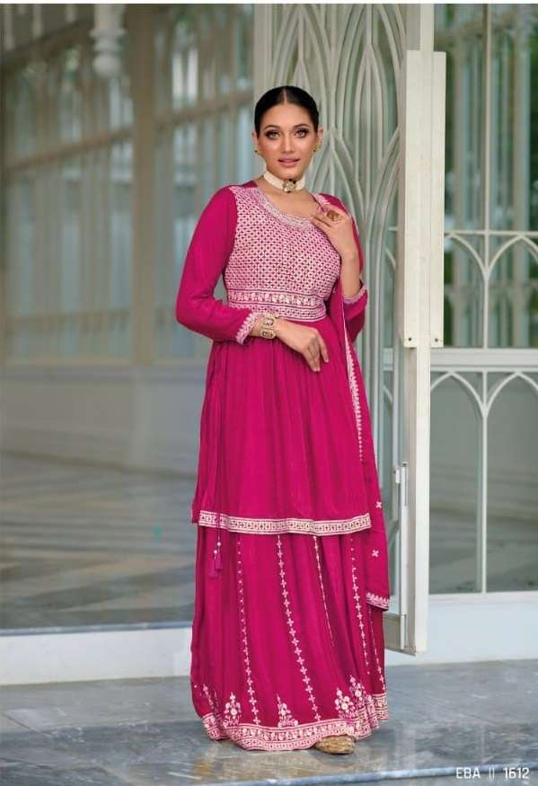 DESIGNER FANCY WEDDING PARTY WEAR RANI PINK PREMIUM SILK SHARARA SALWAR SUIT EB VEDIKA 1613