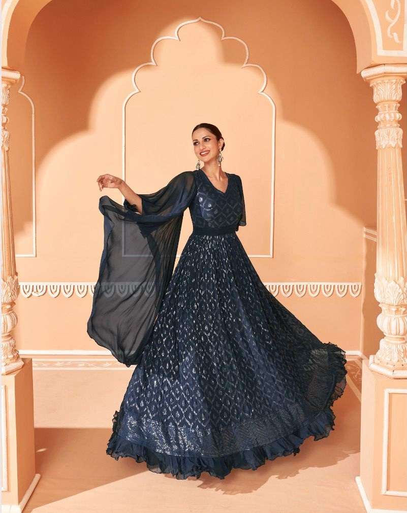 DESIGNER FANCY WEDDING PARTY WEAR REAL GEORGETTE BLUE ANARKALI SALWAR SUIT SY PANGHAT 5282