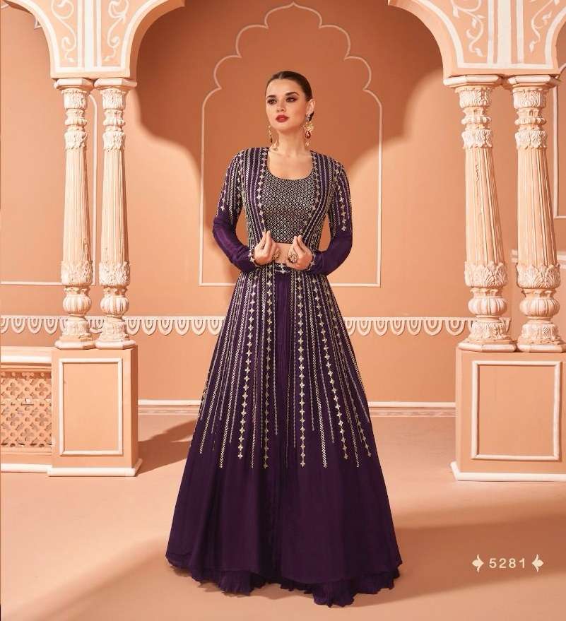 DESIGNER FANCY WEDDING PARTY WEAR REAL GEORGETTE WINE SALWAR SUIT WITH KOTI BLOUSE SY PANGHAT 5281