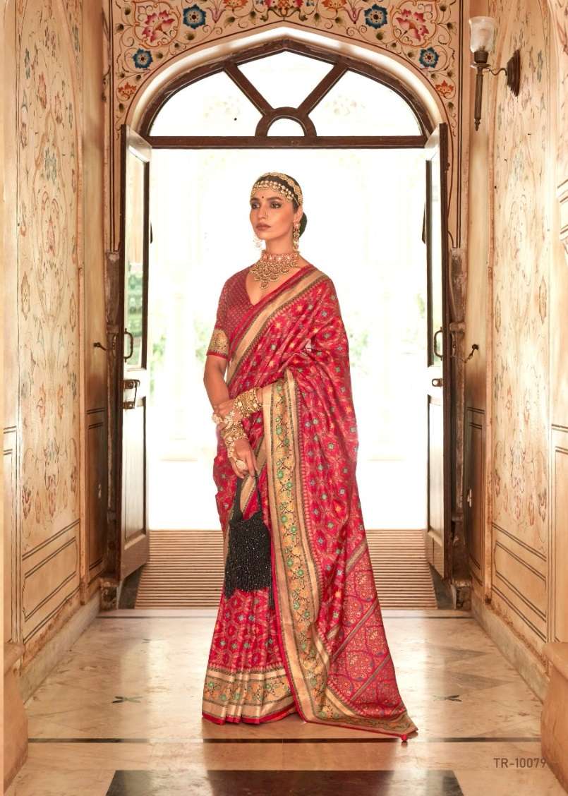 DESIGNER FANCY WEDDING PARTY WEAR RED SILK SAREE COLLECTION SM TRTH YAMUNA 10079