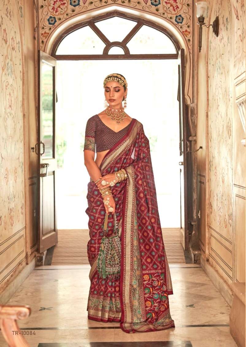 DESIGNER FANCY WEDDING PARTY WEAR RED SILK SAREE COLLECTION SM TRTH YAMUNA 10084