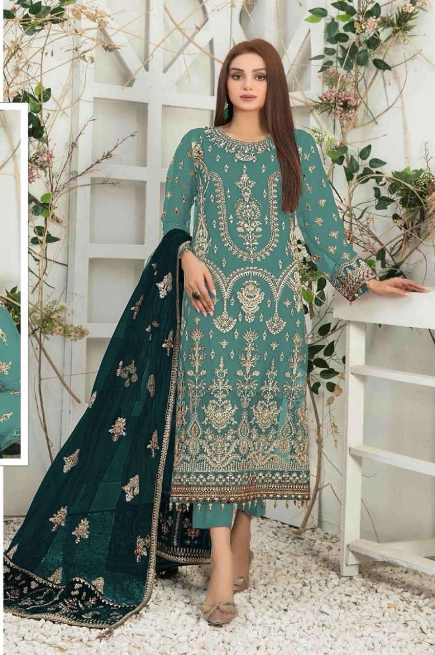 DESIGNER FANCY WEDDING PARTY WEAR SKY BLUE GEORGETTE SILK PAKISTANI SALWAR SUIT JG 4106C