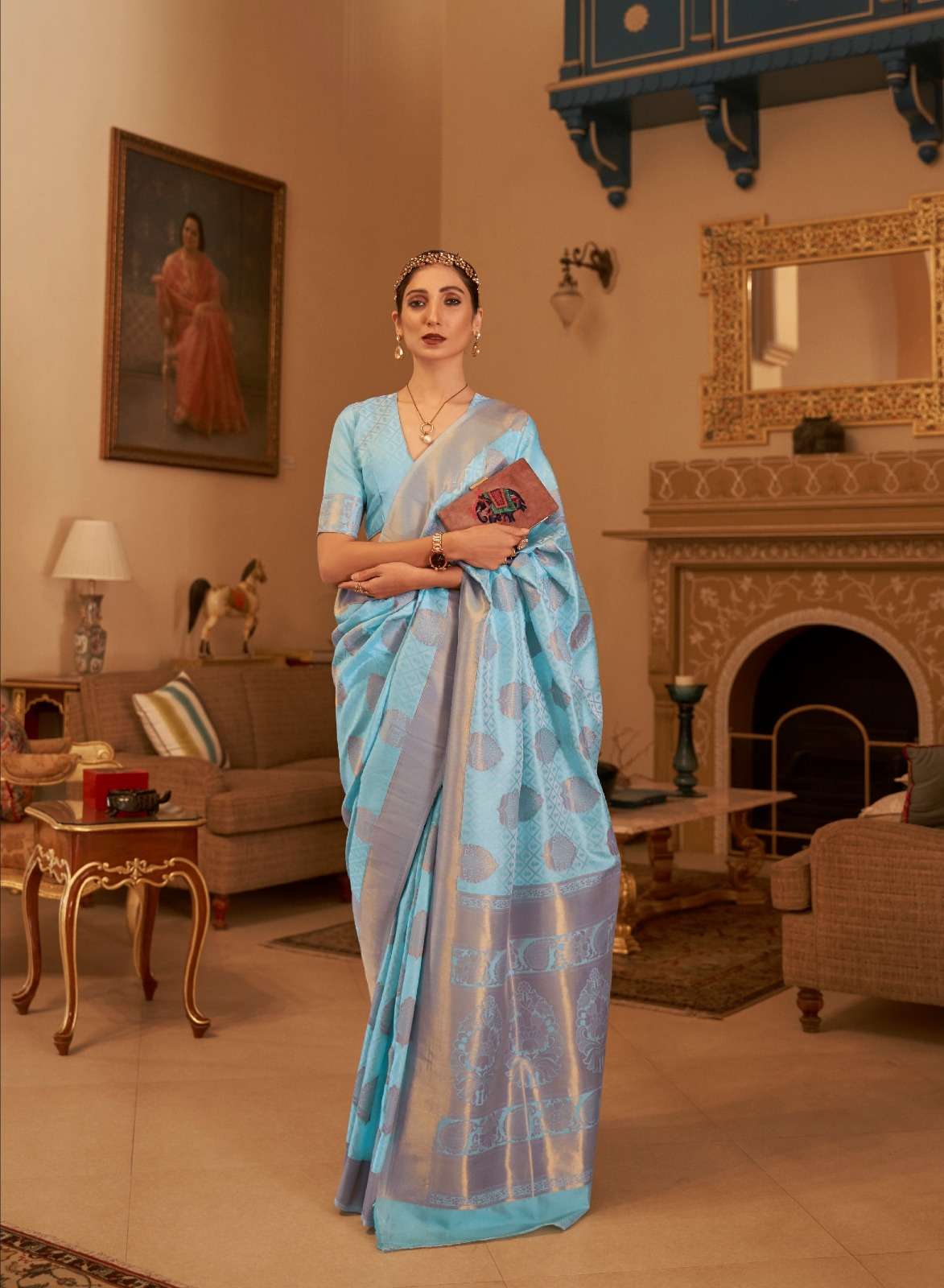 DESIGNER FANCY WEDDING PARTY WEAR SKY BLUE SILK SAREE COLLECTION RAJ SM 220001