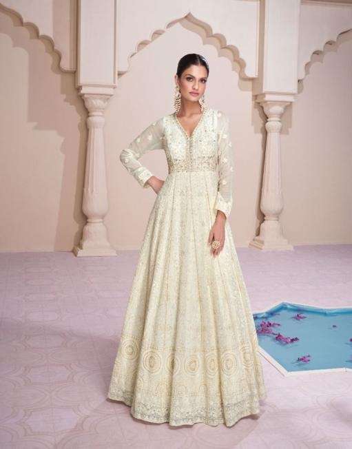 DESIGNER FANCY WEDDING PARTY WEAR WHITE REAL GEORGETTE ANARKALI SALWAR SUIT AND ANARKALI GOWN DRESS 5315