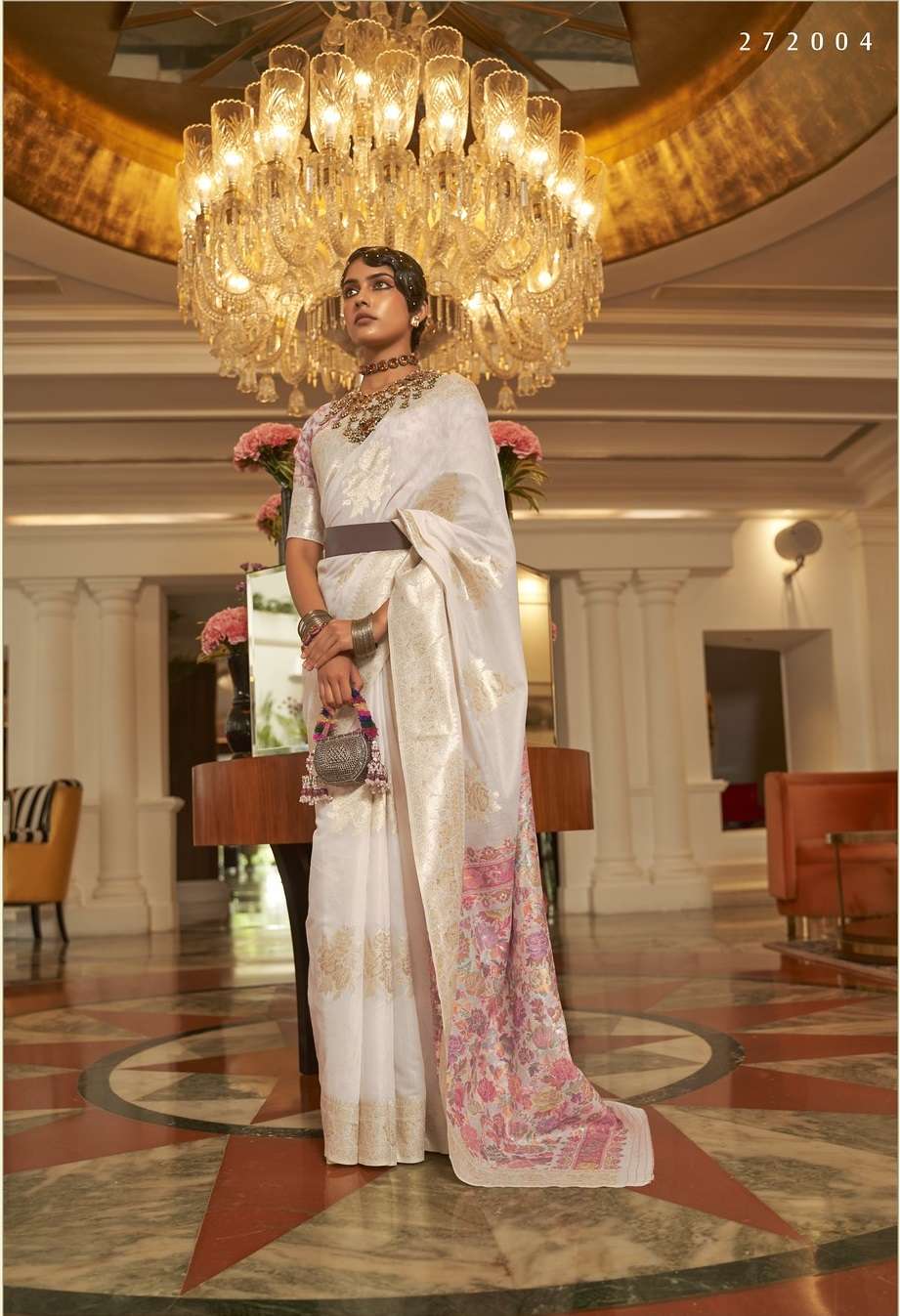 DESIGNER FANCY WEDDING PARTY WEAR WHITE SILK SAREE COLLECTION SM RJT KEERAT 272004