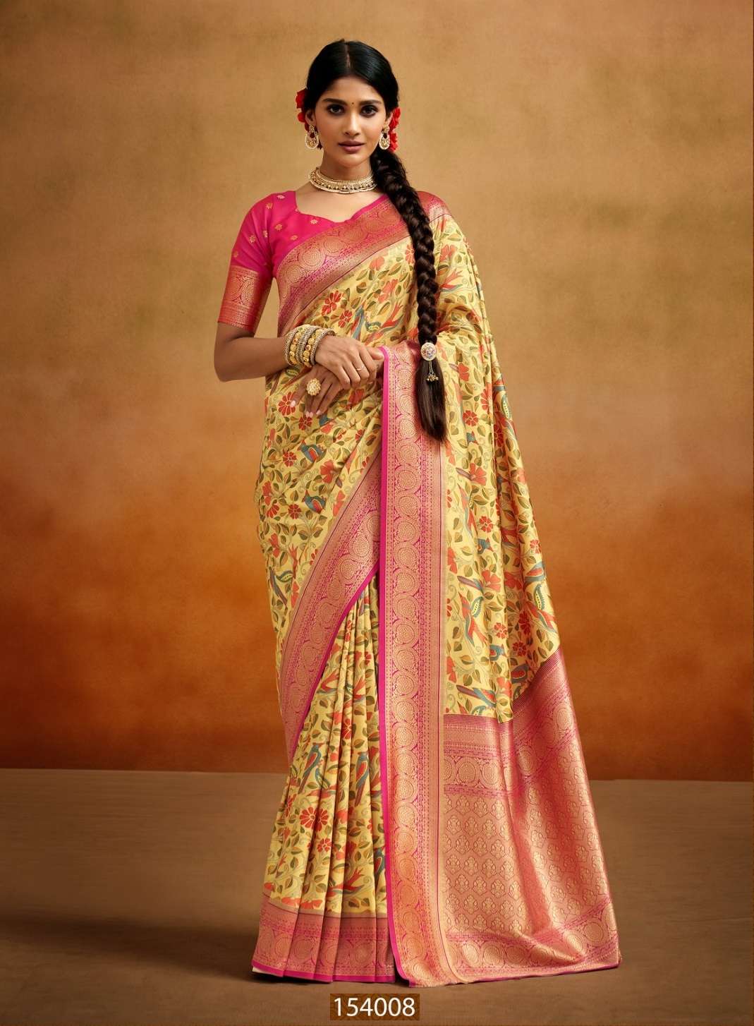 DESIGNER FANCY WEDDING PARTY WEAR YELLOW SILK SAREE COLLECTION SM RJPT MOGRA 154008