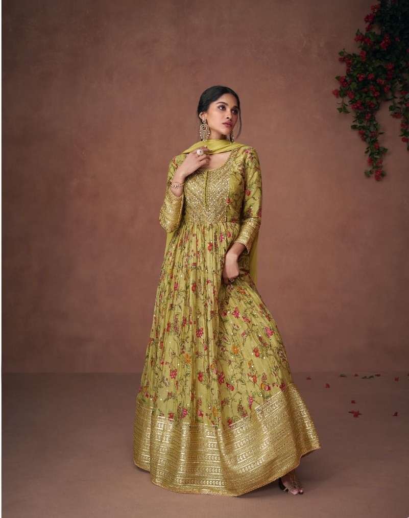 DESIGNER LEMON YELLOW FANCY WEDDING PARTY WEAR ORGANZA ANARKALI SALWAR SUIT AND GOWN ANARKALI DRESS SY NOORIAT 5303