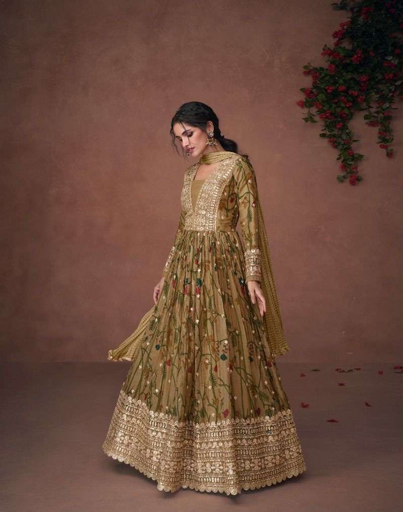 DESIGNER MUSTURED YELLOW FANCY WEDDING PARTY WEAR ORGANZA ANARKALI SALWAR SUIT AND GOWN ANARKALI DRESS SY NOORIAT 5300