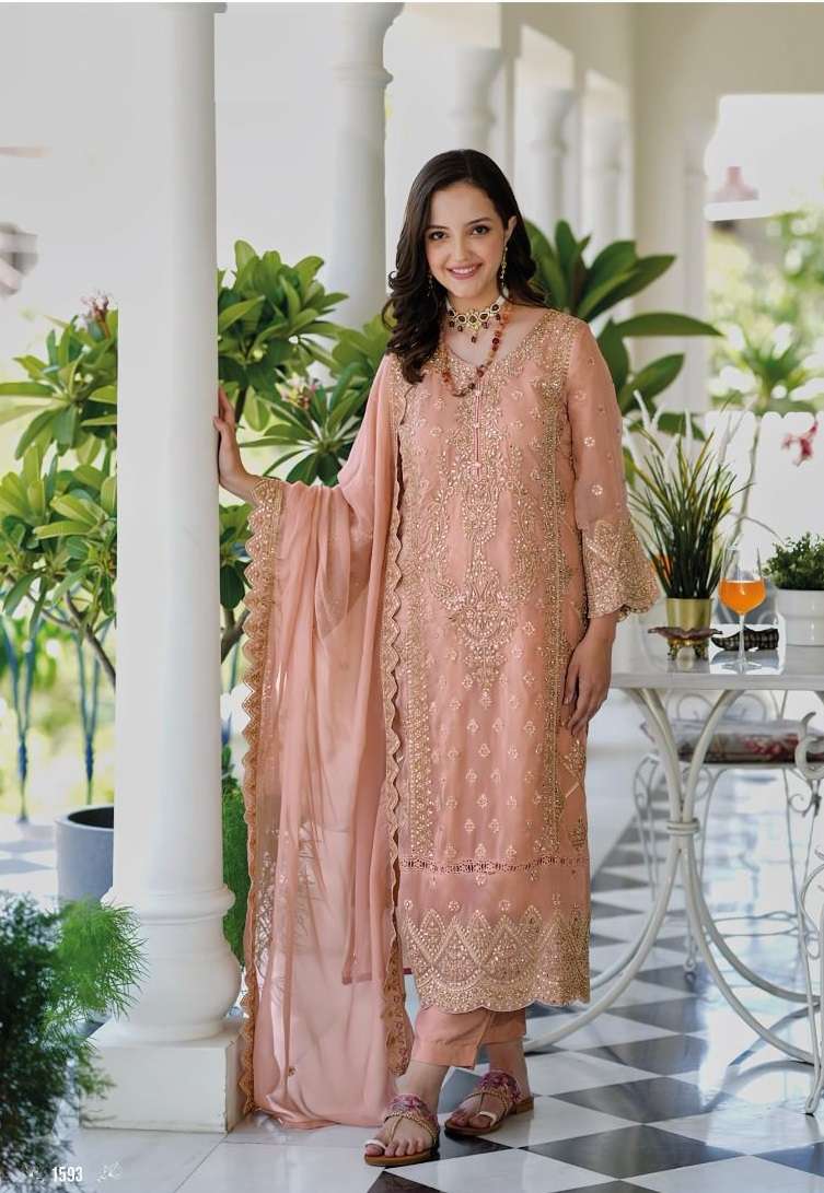 DESIGNER PAKISTANI FANCY WEDDING PARTY FESTIVAL WEAR SOFT ORGANZA SILK PEACE STARIGHT SALWAR SUIT EB AANAYA 1593