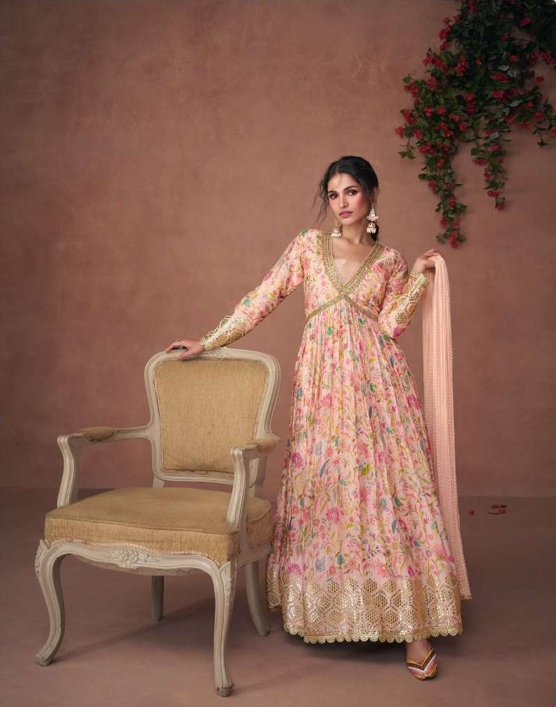 DESIGNER PEACE COLOR FANCY WEDDING PARTY WEAR ORGANZA ANARKALI SALWAR SUIT AND GOWN ANARKALI DRESS SY NOORIAT 5301
