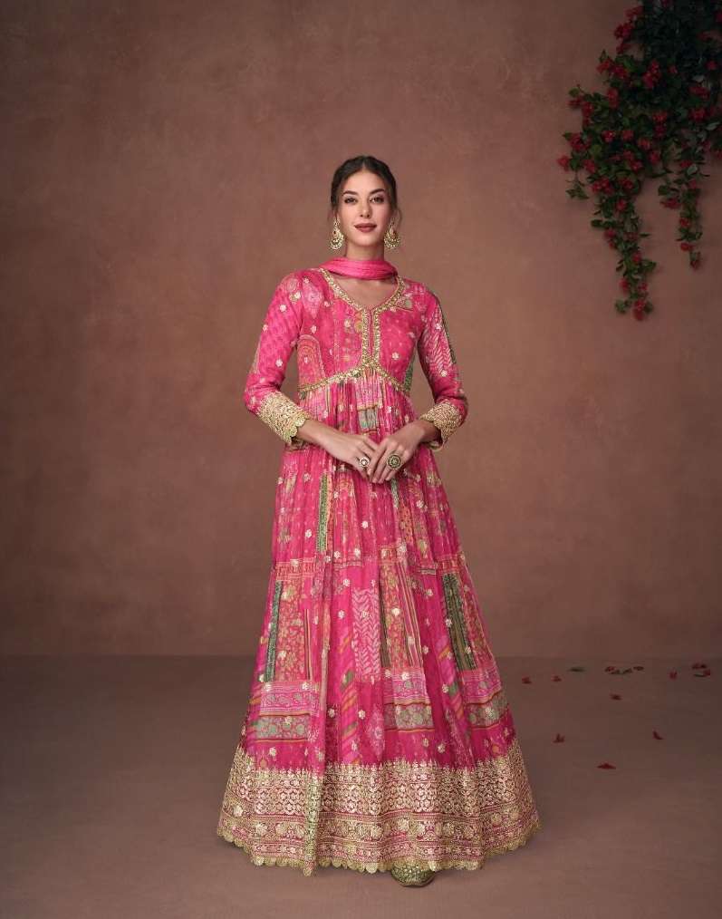 DESIGNER PINK FANCY WEDDING PARTY WEAR ORGANZA ANARKALI SALWAR SUIT AND GOWN ANARKALI DRESS SY NOORIAT 5302