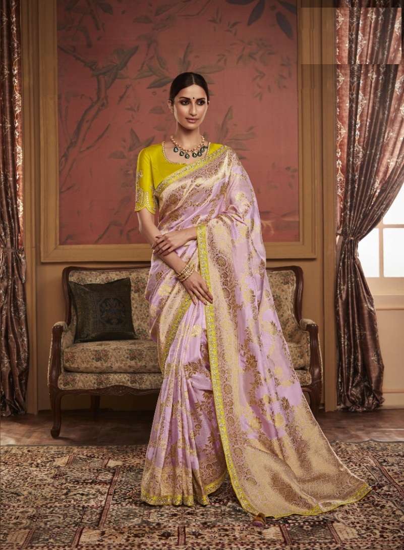 DESIGNER WEDDING PARTY FUNCTION WEAR LAVENDER DOLA SILK SAREE COLLECTION SM KIM MAHARANI 1090