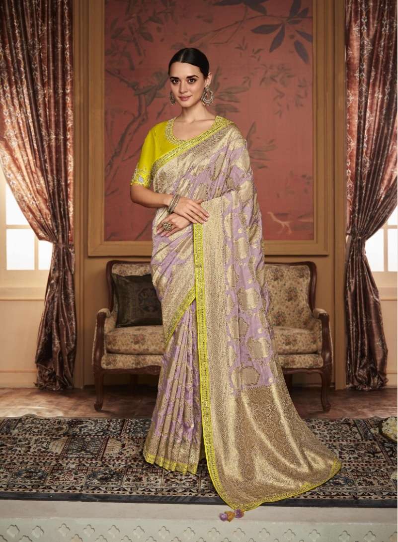 DESIGNER WEDDING PARTY FUNCTION WEAR LAVENDER DOLA SILK SAREE COLLECTION SM KIM MAHARANI 1092