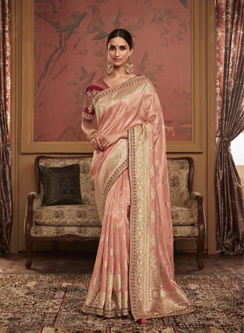 DESIGNER WEDDING PARTY FUNCTION WEAR PEACE DOLA SILK SAREE COLLECTION SM KIM MAHARANI 1084