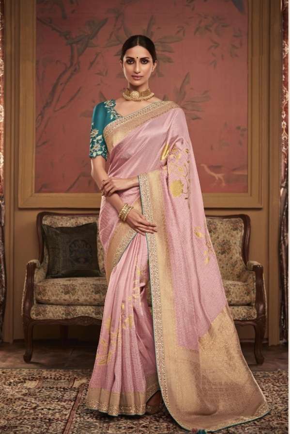 DESIGNER WEDDING PARTY FUNCTION WEAR PINK DOLA SILK SAREE COLLECTION SM KIM MAHARANI 1086