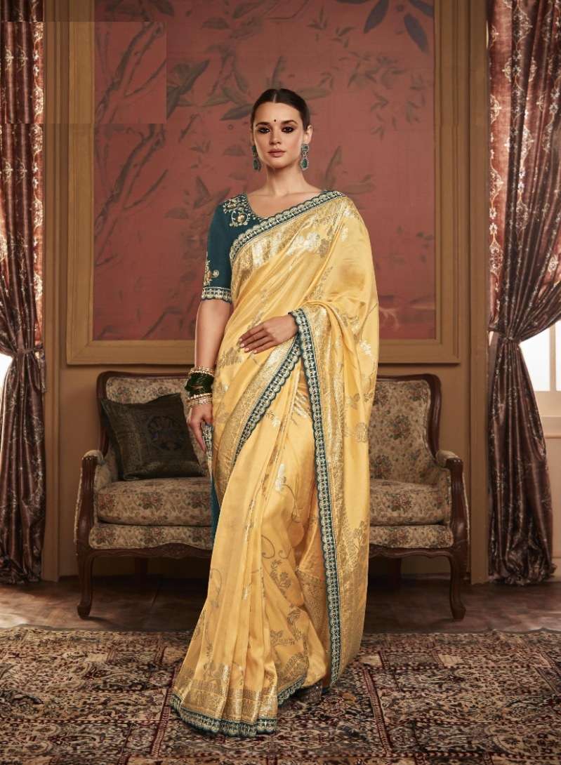 DESIGNER WEDDING PARTY FUNCTION WEAR YELLOW DOLA SILK SAREE COLLECTION SM KIM MAHARANI 1091