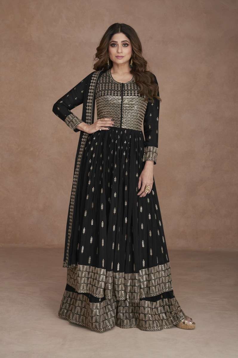 DESIGNER WEDDING PARTY WEAR BLACK FAUX GEORGETTE TOP SKIRT FANCY SALWAR SUIT SRH 9541 D