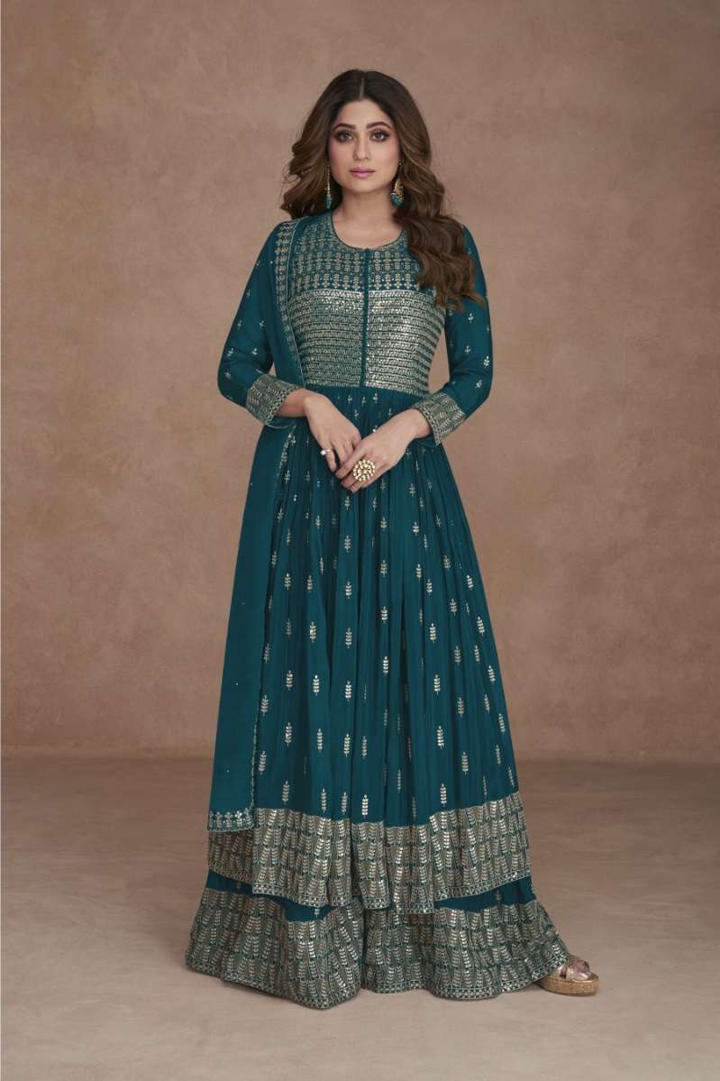 DESIGNER WEDDING PARTY WEAR BLUE FAUX GEORGETTE TOP SKIRT FANCY SALWAR SUIT SRH 9541 A