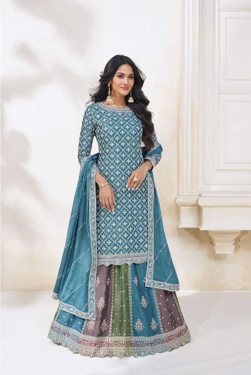 DESIGNER WEDDING PARTY WEAR BLUE REAL GEORGETTE TOP SKIRT FANCY SALWAR SUIT AF COLOR 9702