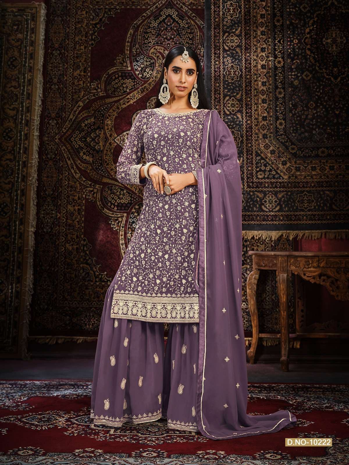 DESIGNER WEDDING PARTY WEAR FAUX GEORGETTE FANCY PURPLE SHARARA SALWAR SUIT ANY 1022