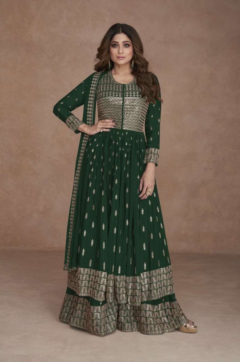 DESIGNER WEDDING PARTY WEAR GREEN FAUX GEORGETTE TOP SKIRT FANCY SALWAR SUIT SRH 9541 C