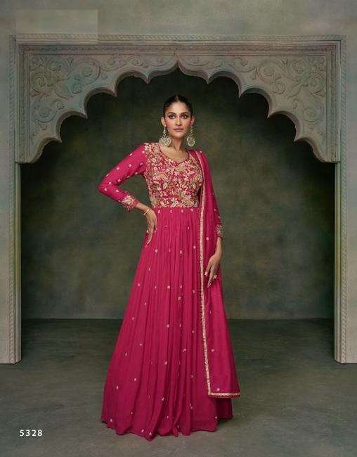 DESIGNER WEDDING PARTY WEAR PINK SILK ANARKALI GOWN SALWAR SUIT SY BUNAAI 5328