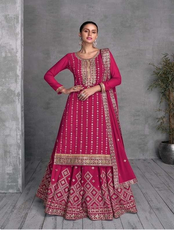 DESIGNER WEDDING PARTY WEAR RANI PINK REAL GEORGETTE TOP SKIRT FANCY SALWAR SUIT AF TRISHA 7408 COLOR