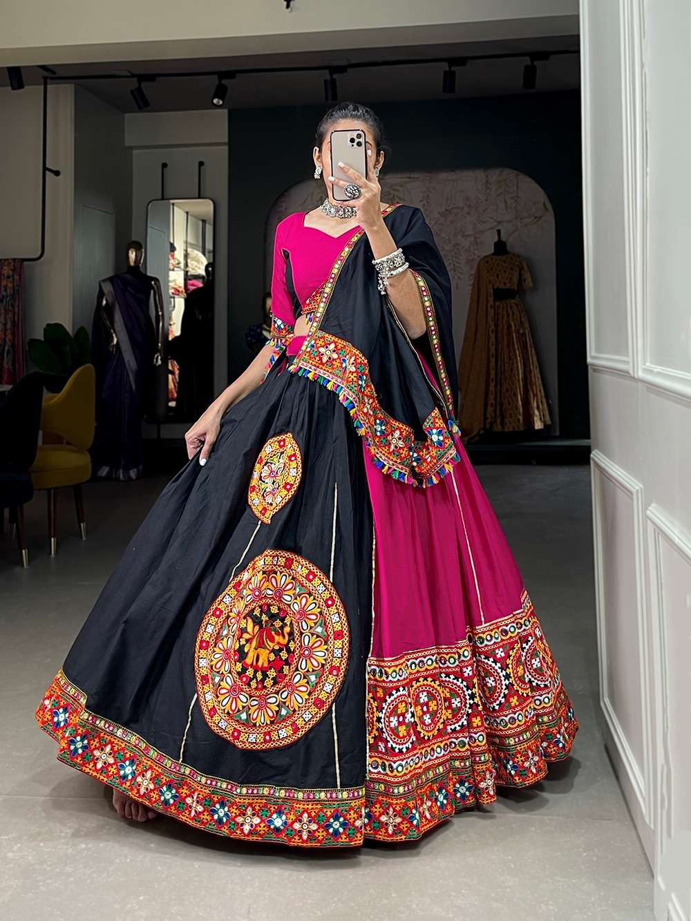 Black Lehenga Choli with Printed Cotton - LC5673