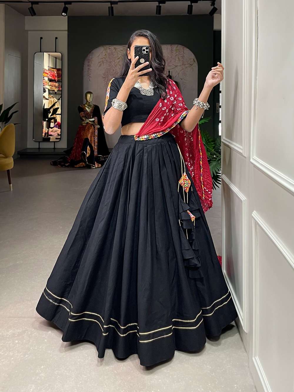 Elegant Black Lehenga Choli with Thread Embroidery, Mirror Work, and Cotton  Fabric - Perfect for Weddings and Parties | Lehenga choli, Navratri chaniya  choli, Lehenga