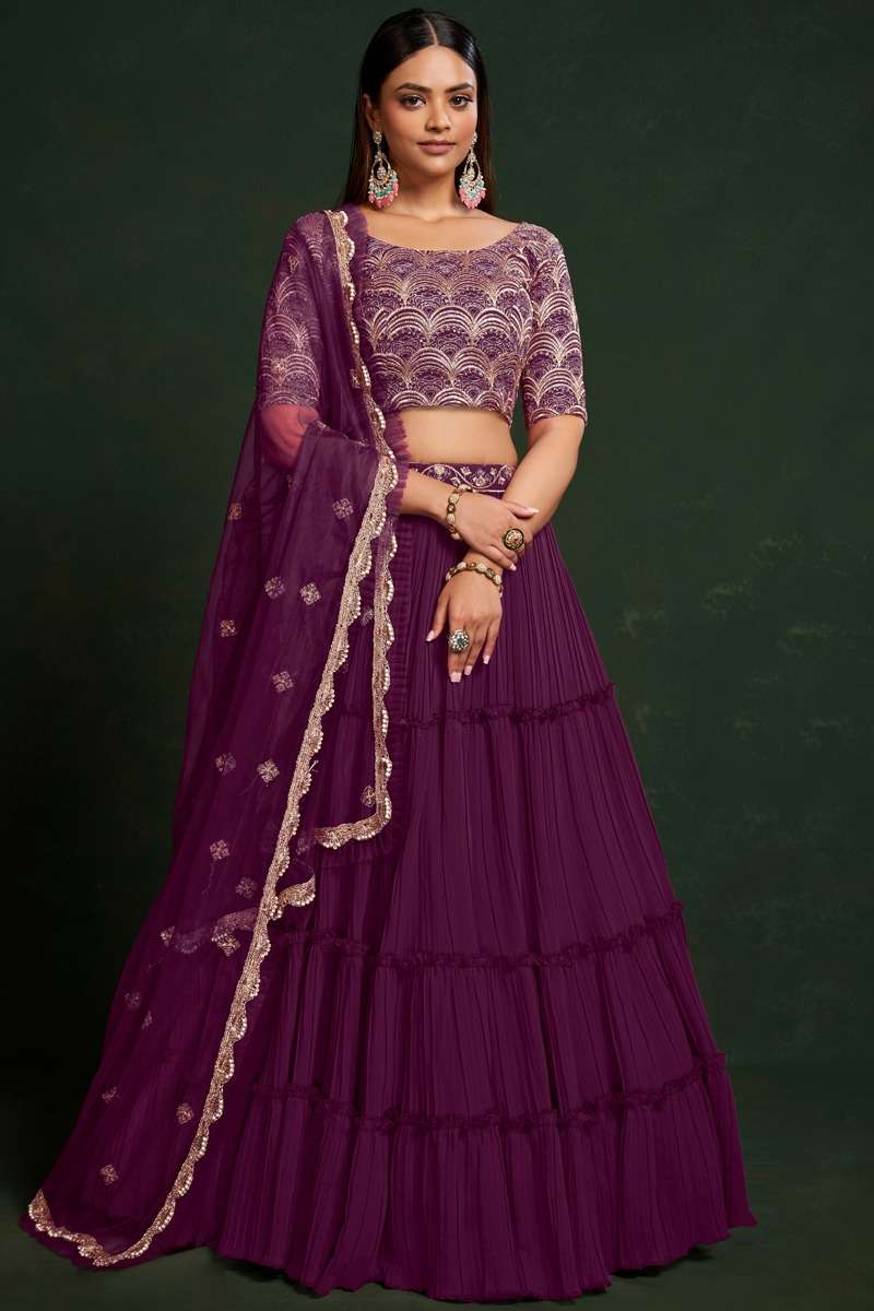 INDIAN BOLLYWOOD DESIGNER FANCY WEDDING PARTY WEAR PURPLE GEORGETTE LEHENGA WITH THREAD SEQUENCE NAVRATRI LEHENGA CHOLI AHVN GULKARIYA 6905