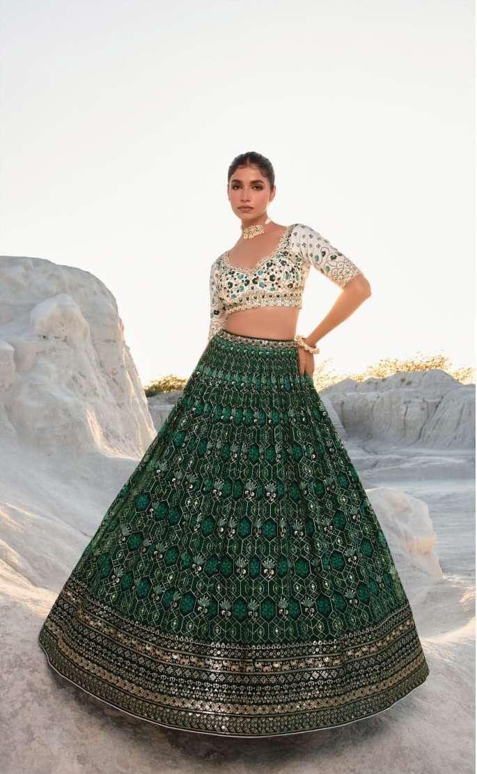 INDIAN BOLLYWOOD DESIGNER FANCY WEDDING PARTY WEAR PURE GEORGETTE LEHENGA WITH THREAD SEQUENCE LEHENGA CHOLI SM NAVKAR ETHNIC 9