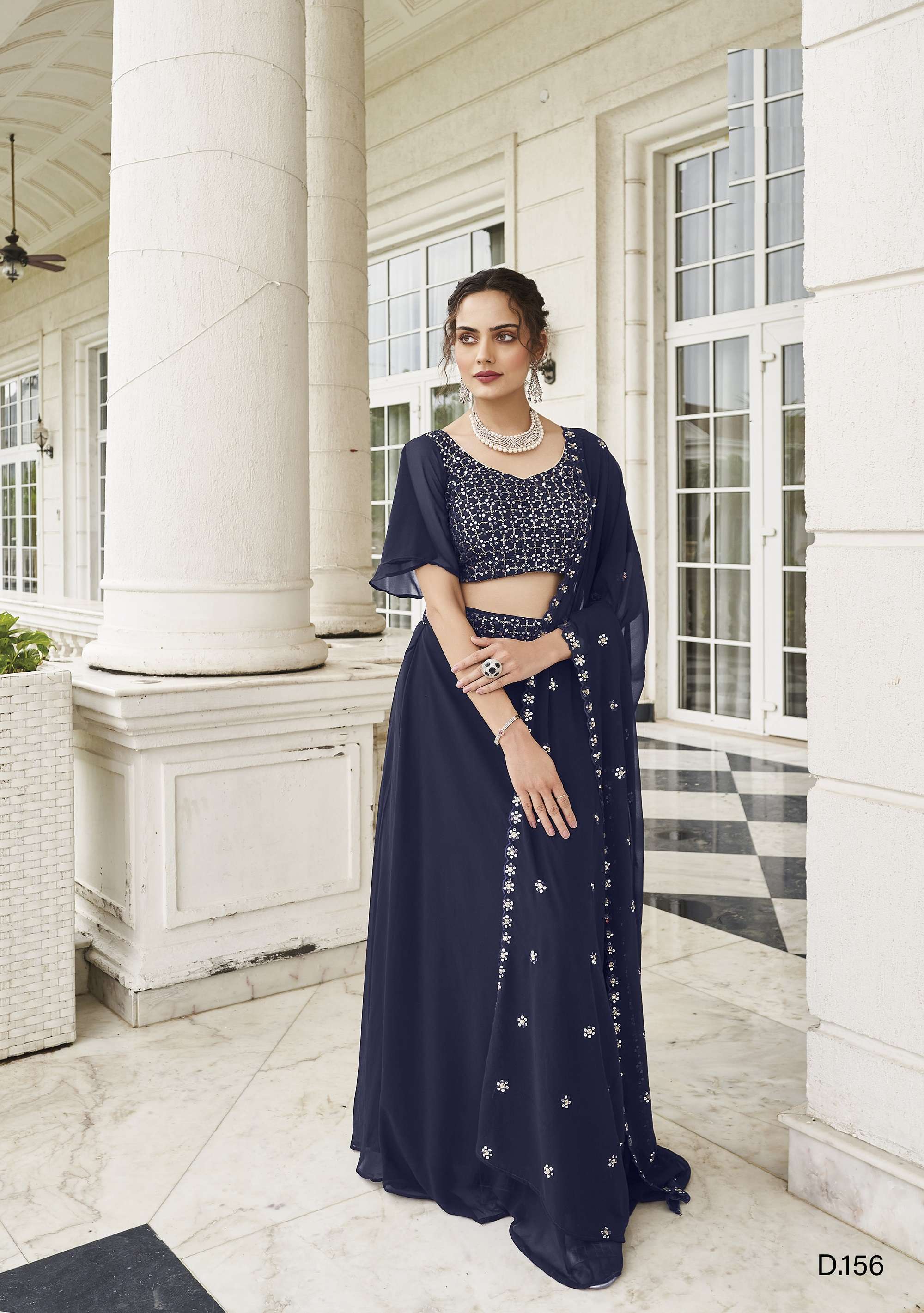 INDIAN BOLLYWOOD DESIGNER PARTY WEAR BLUE GEORGETTE LEHENGA WITH THREAD SEQUENCE LEHENGA CHOLI SHREEMATEE AMISHA 156