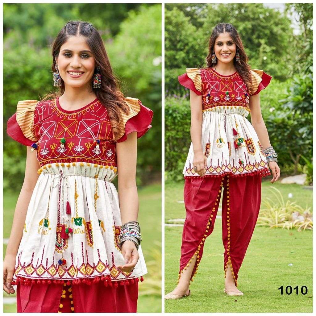 KHADI COTTON DESIGNER NAVRATRI SPECIAL RED KHADI KEDIA AND TOP PANT LEHENGA CHOLI DST DHOLIDA 1010