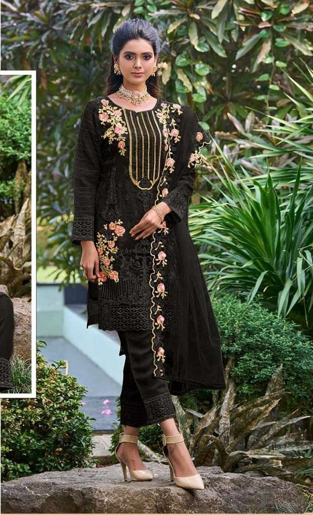 READY TO WEAR DESIGNER FANCY PARTY WEAR BLACK INDIAN PAKISTANI SALWAR SUIT IN FAUX GEORGETTE JG 4101D