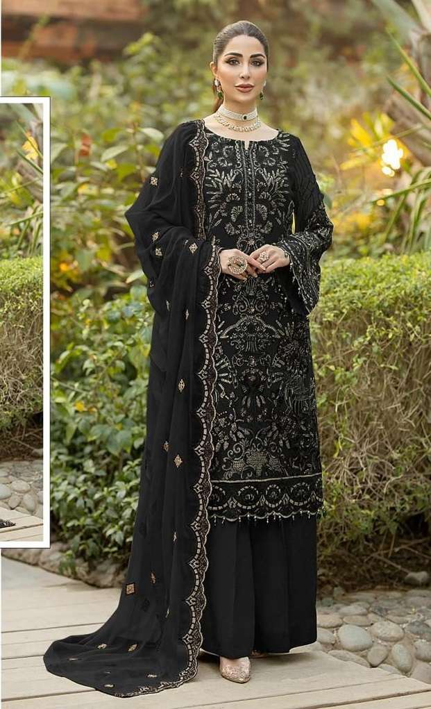 READY TO WEAR DESIGNER FANCY PARTY WEAR BLACK INDIAN PAKISTANI SALWAR SUIT IN FAUX GEORGETTE JG 4107 J