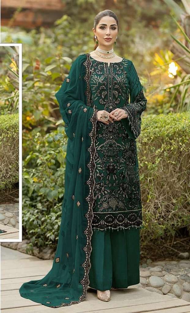 READY TO WEAR DESIGNER FANCY PARTY WEAR GREEN INDIAN PAKISTANI SALWAR SUIT IN FAUX GEORGETTE JG 4107 G