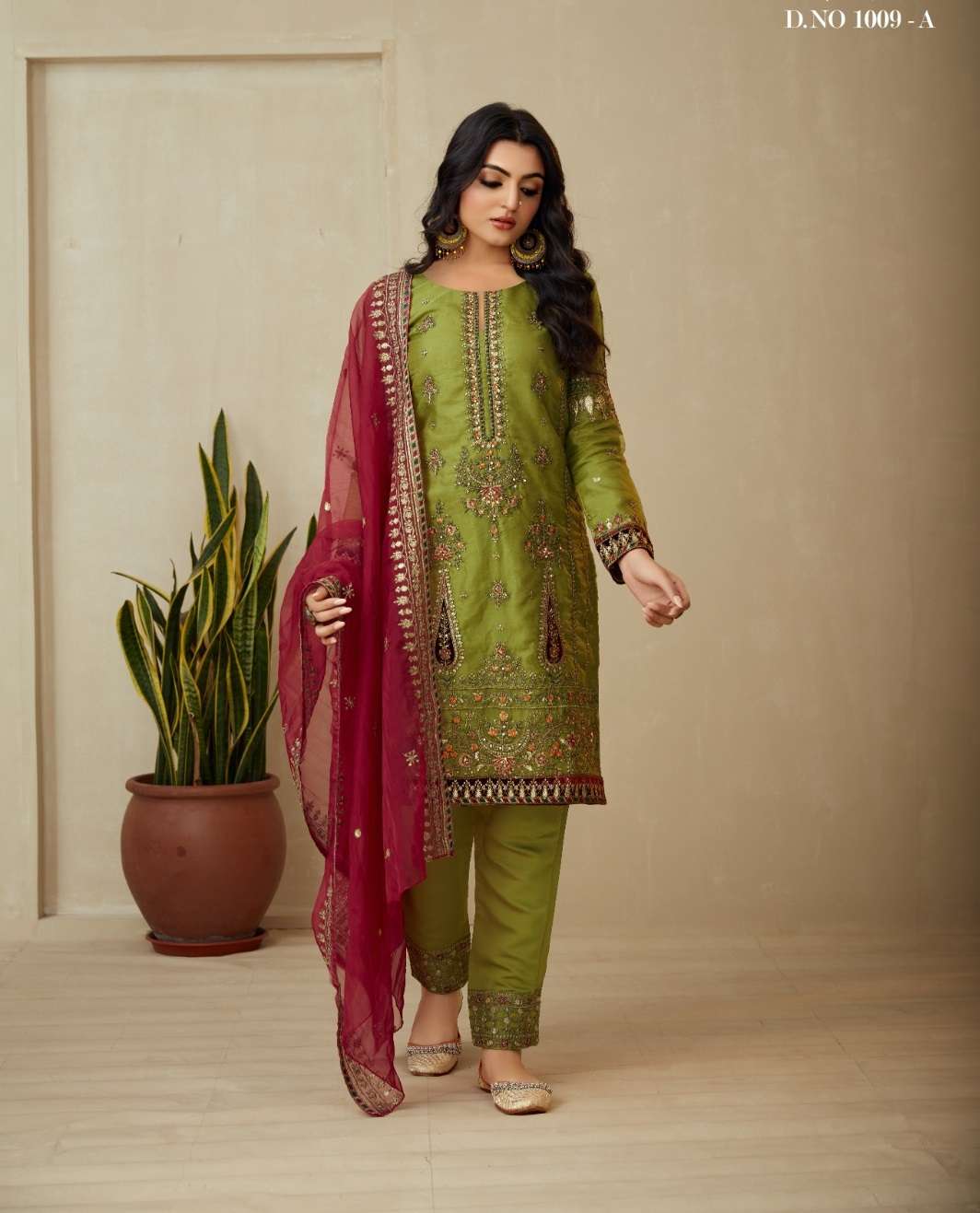 READY TO WEAR DESIGNER FANCY PARTY WEAR INDIAN PAKISTANI GREEN SALWAR SUIT IN ORGANZA JG 1009A