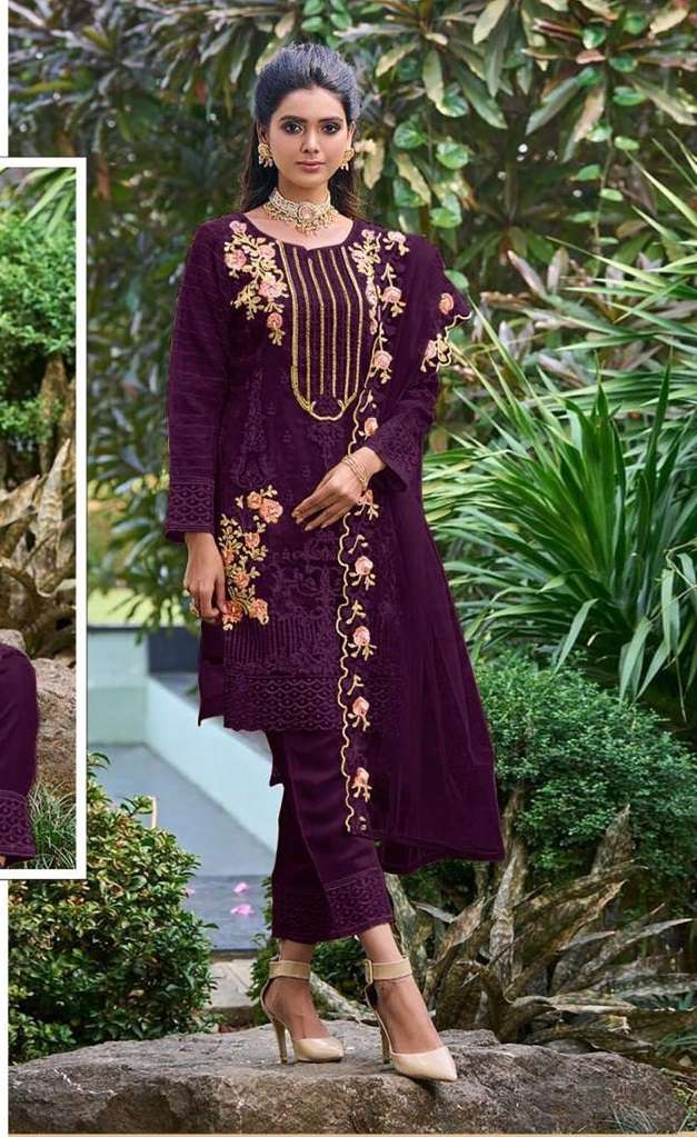 READY TO WEAR DESIGNER FANCY PARTY WEAR WINE INDIAN PAKISTANI SALWAR SUIT IN FAUX GEORGETTE JG 4101C