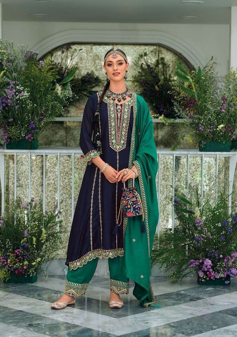 DEESIGNER FANCY AFGHANI STYALE PREMIUM BLUE SILK SALWAR SUIT COLLECTION EB MIRHA 1228