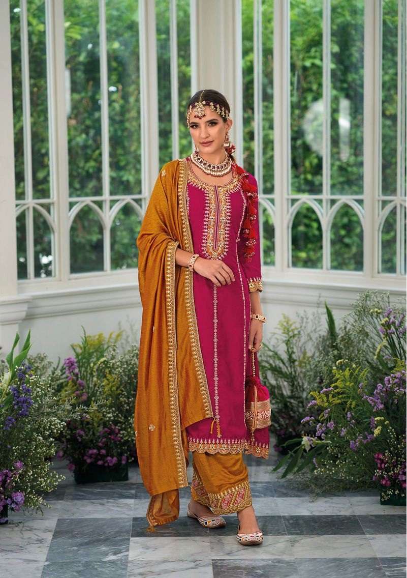 DEESIGNER FANCY AFGHANI STYALE PREMIUM PINK SILK SALWAR SUIT COLLECTION EB MIRHA 1230